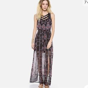 NWT Free People Moroccan Black Printed Lace Yoke Maxi Dress 4